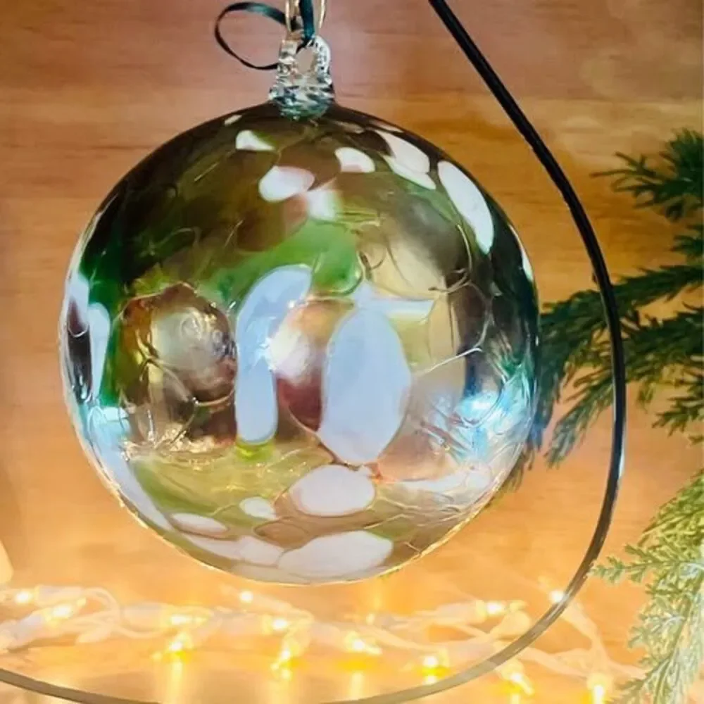 Handblown Glass ornament witch gazing ball 5” NEW